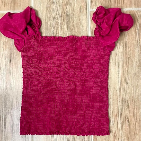 Reformation juliette smocked top in rhubarb - Picture 2 of 3
